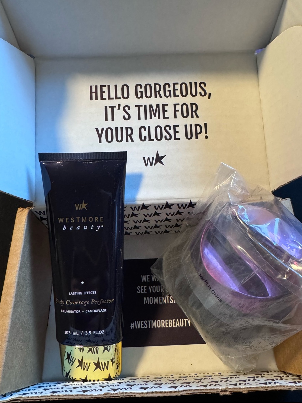 Westmore Beauty Body Coverage Perfector and purple brush- natural radiance tint